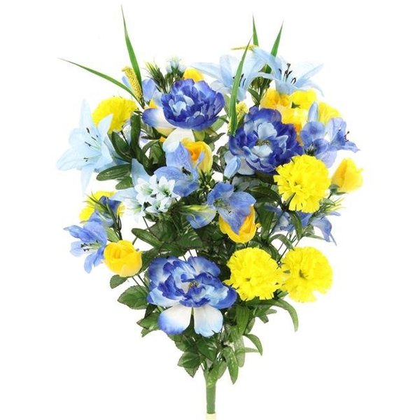 Adlmired By Nature Admired by Nature ABN1B001-BL-YW 40 Stems Artificial Full Blooming Lily; Rose Bud; Carnation & Mum with Greenery Mixed Flower Bush - Blue & Yellow ABN1B001-BL-YW